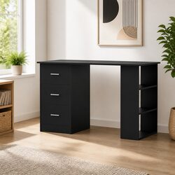 Sturdy Black Computer Desk with Shelves and Drawers