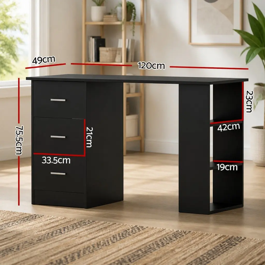 Black Computer Desk with Shelves and Drawers