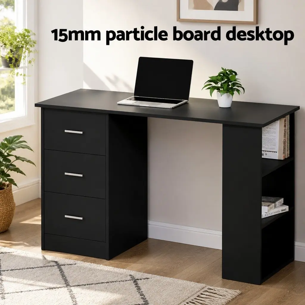 Black Computer Desk with Shelves and Drawers