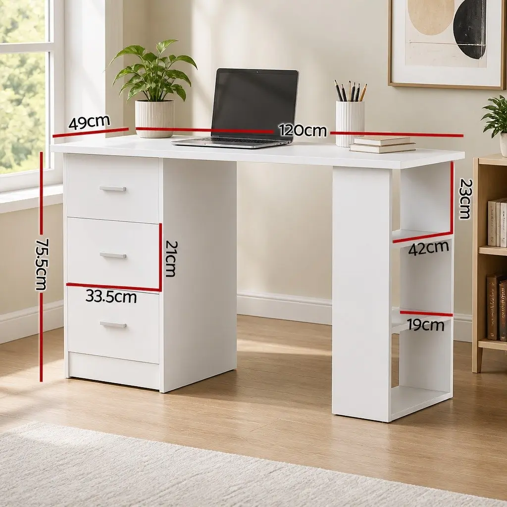 White Computer Desk with Drawers & Storage