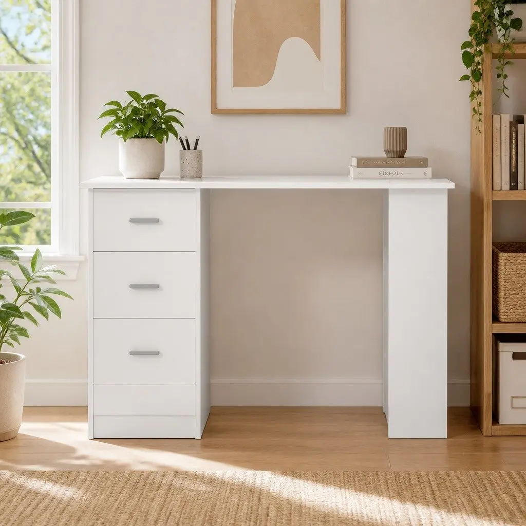 White Computer Desk with Drawers & Storage