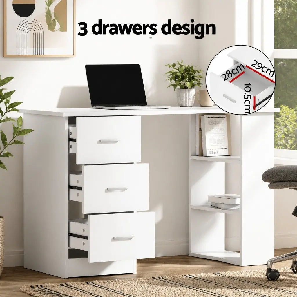 White Computer Desk with Drawers & Storage