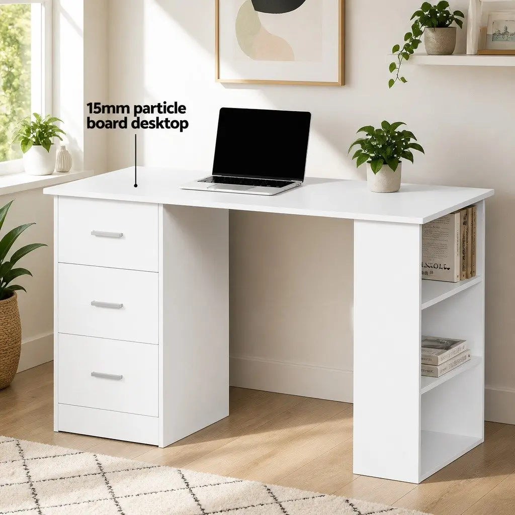 White Computer Desk with Drawers & Storage