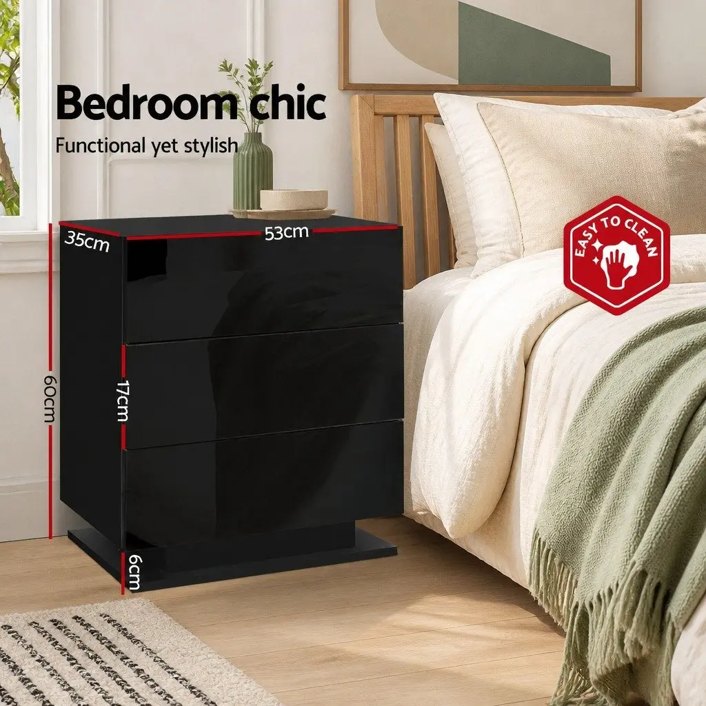 Bedside Table Particle Board MDF 53cm x 35cm x 60cm Black