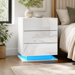 Modern White Bedside Table with Custom LED Lighting