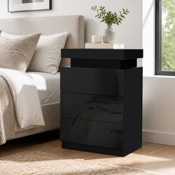 Bedside Table with LED Lighting 3 Drawers Storage Compartment Black