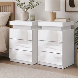 Modern White Bedside Table with LED Features