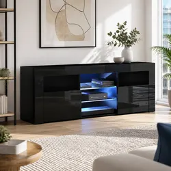 160cm Black LED Entertainment Unit with Open Shelves