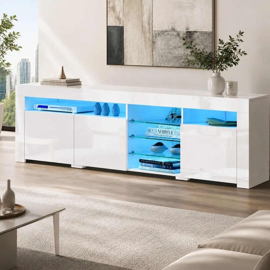 White TV Cabinet with LED Lighting 180cm