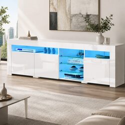 Modern White TV Cabinet with LED Lighting 180cm
