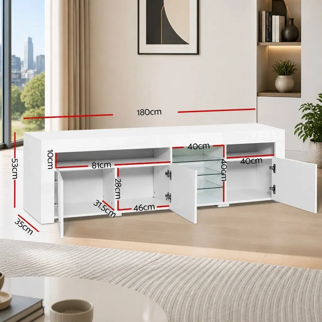 White TV Cabinet with LED Lighting 180cm