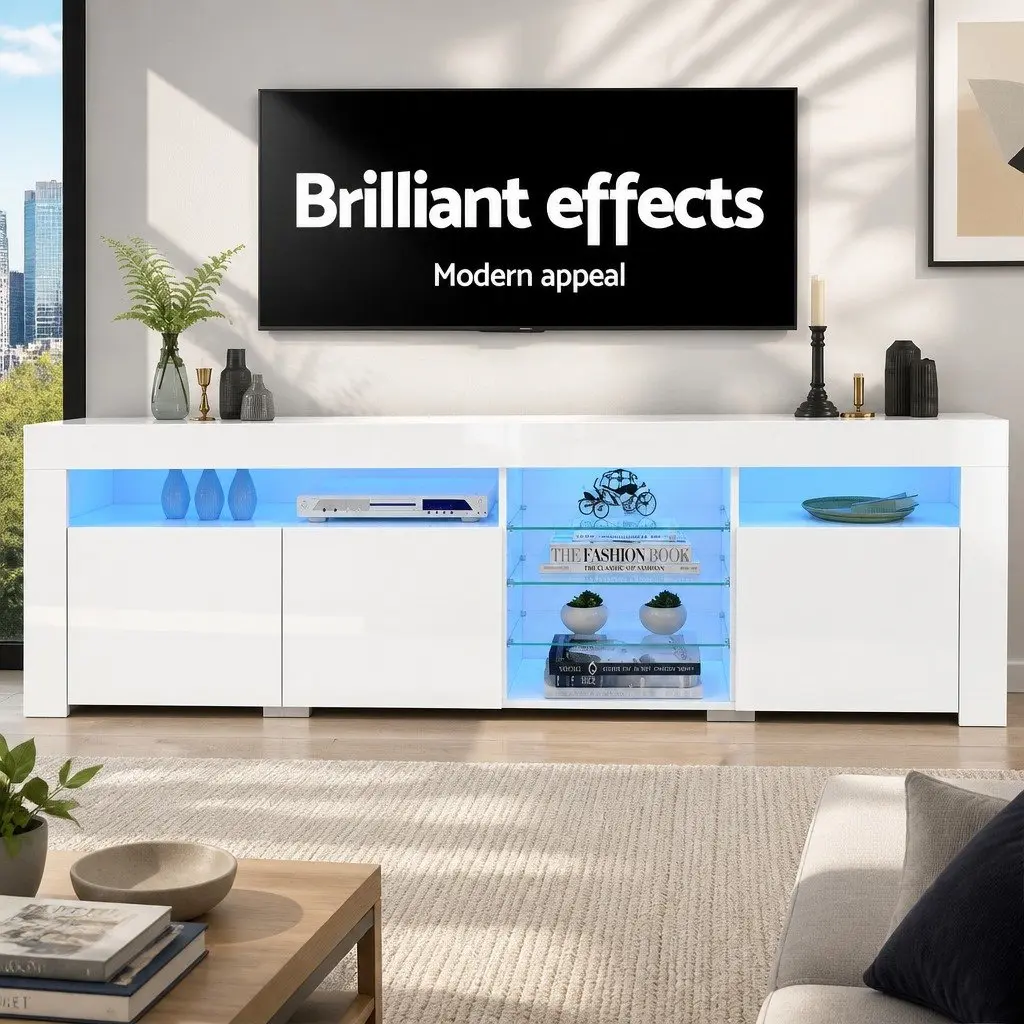 White TV Cabinet with LED Lighting 180cm