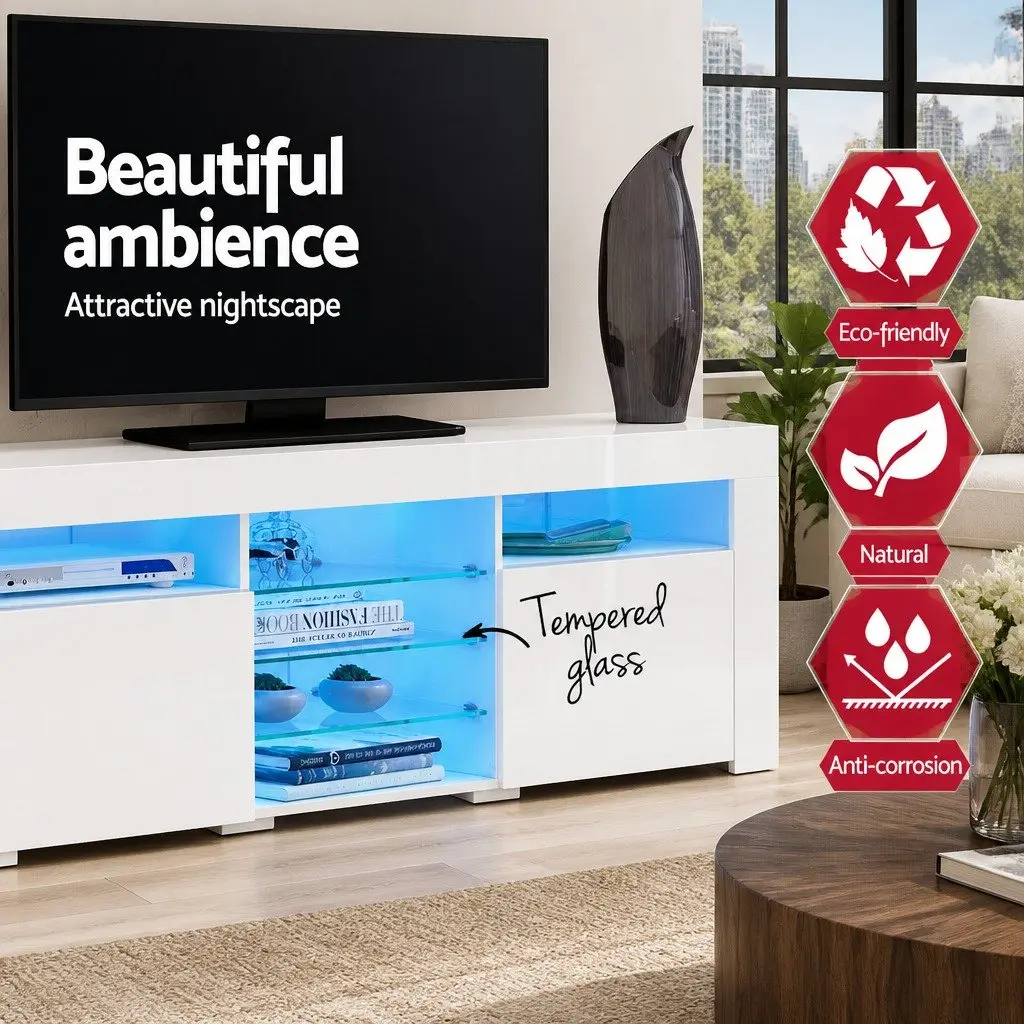 White TV Cabinet with LED Lighting 180cm
