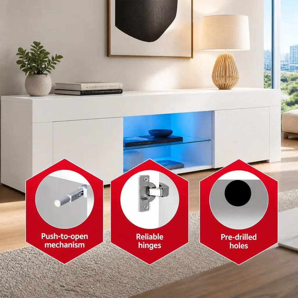 White TV Cabinet with LED Lighting 180cm