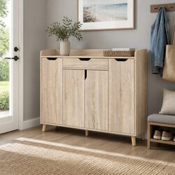 Pine Wood Shoe Rack Cabinet for 26 Pairs with Adjustable Shelves