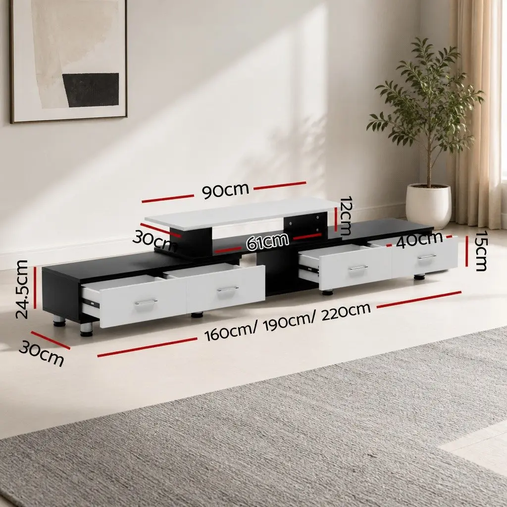 TV Unit Entertainment Cabinet Particle Board Expandable 160cm to 222cm Black White