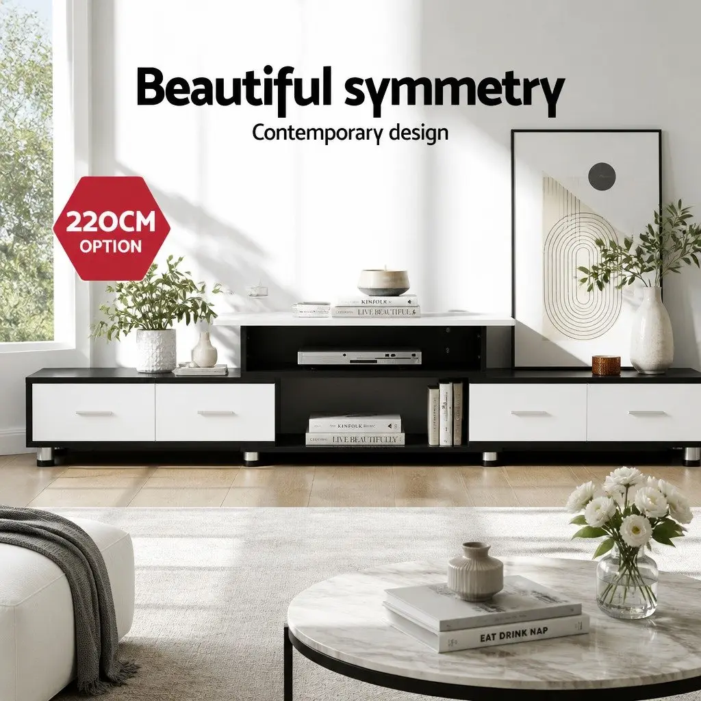 TV Unit Entertainment Cabinet Particle Board Expandable 160cm to 222cm Black White