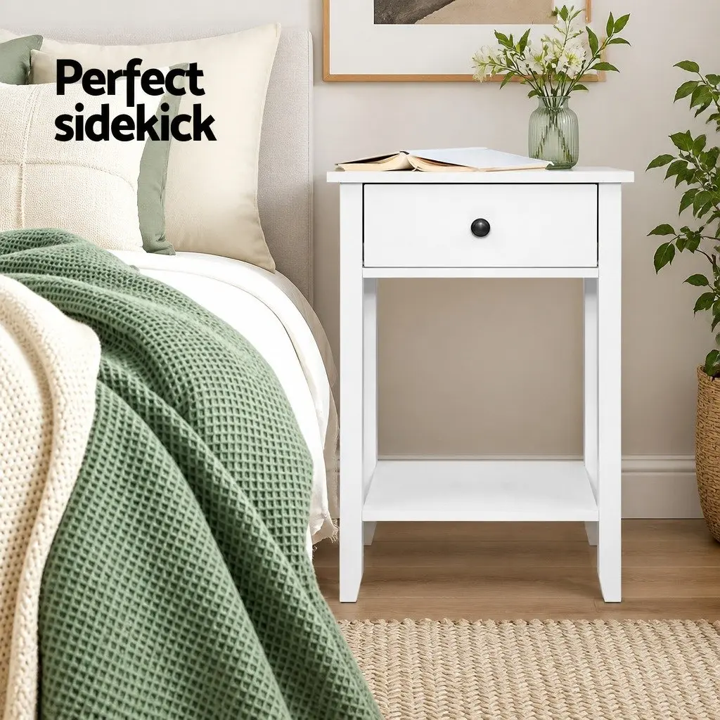 White Bedside Table with Drawer and Shelf