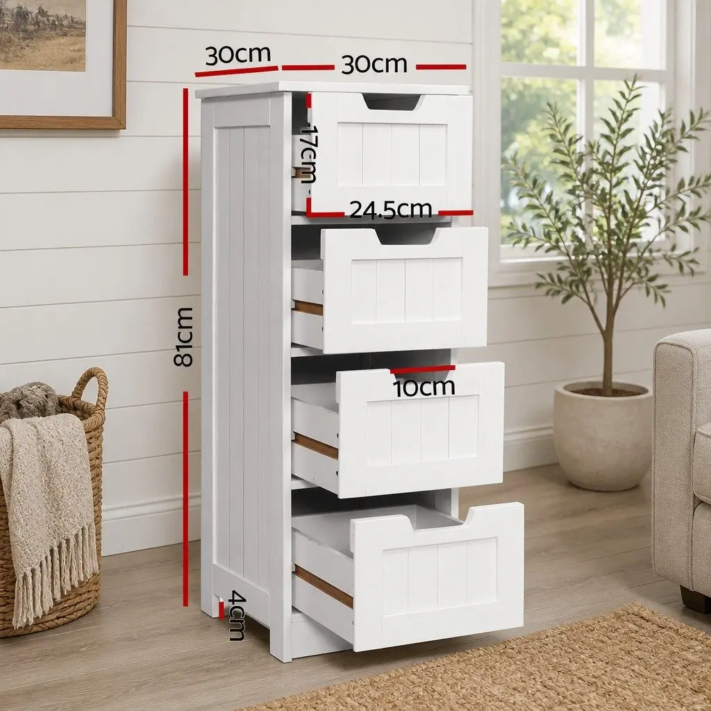 Chest of Drawers E1 MDF 30cm x 30cm x 81cm White