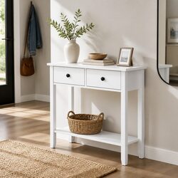 Stylish White Console Table with 2 Drawers and Shelf