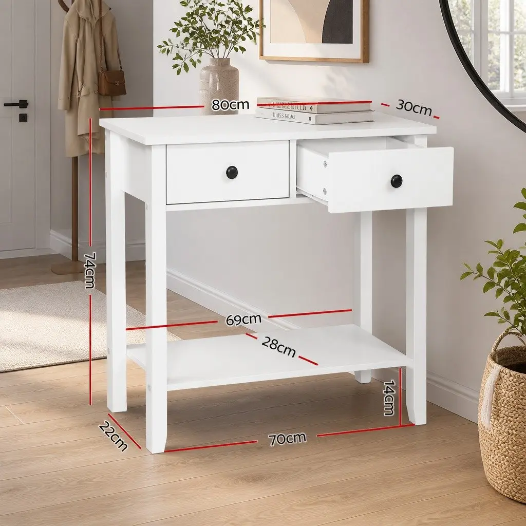 White Console Table with 2 Drawers and Shelf