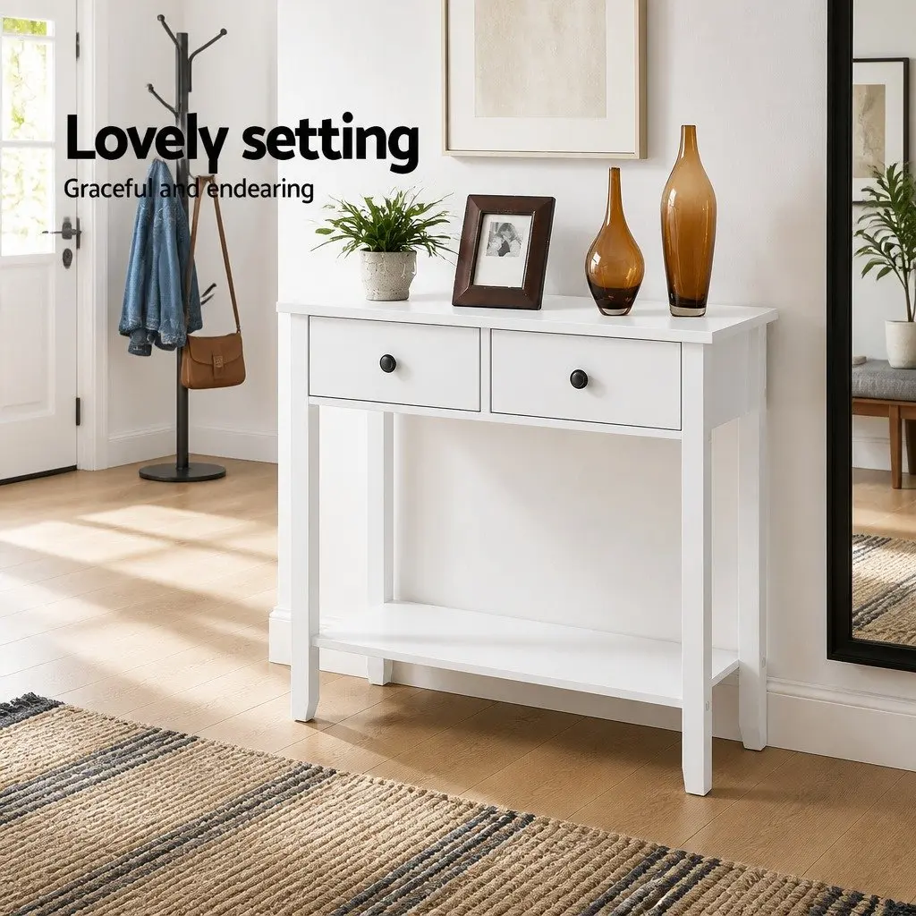 White Console Table with 2 Drawers and Shelf