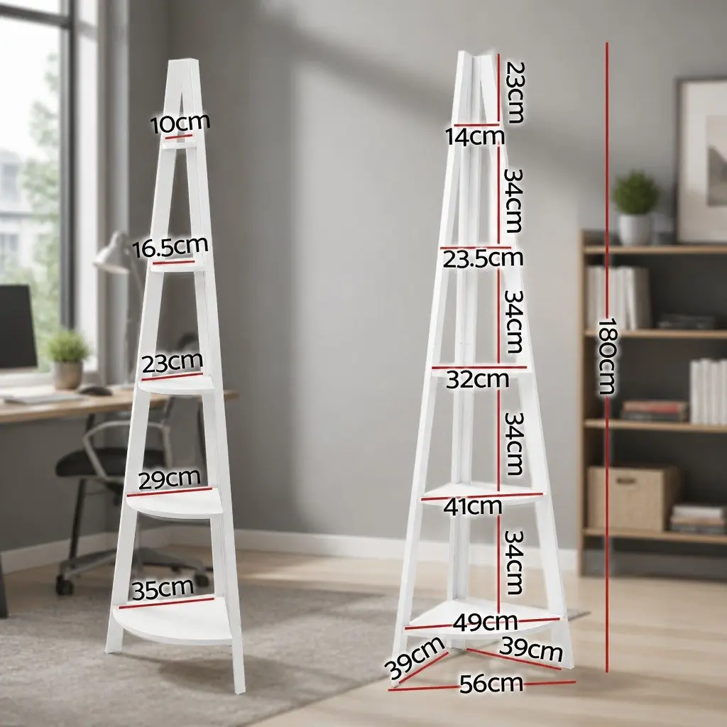 5-Tier White Corner Ladder Shelf for Storage