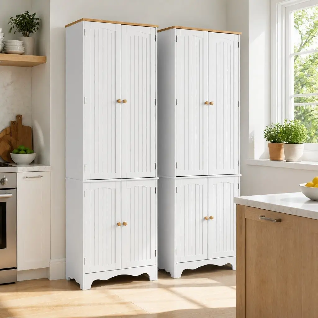 White Buffet Sideboard Cabinet with 6-Tier Storage