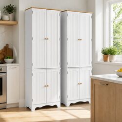 Elegant White Buffet Sideboard Cabinet with 6-Tier Storage