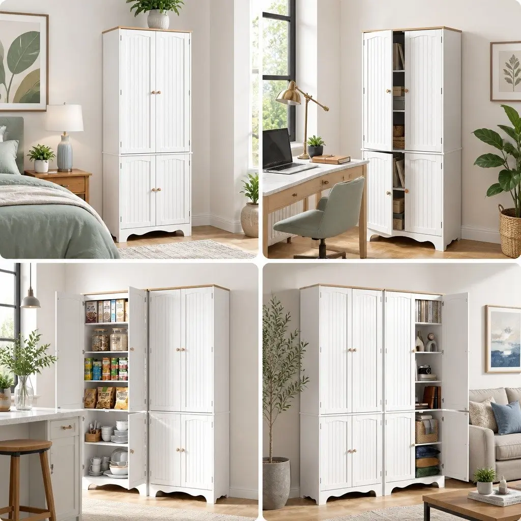 Buffet Sideboard Pantry Cabinet E1 MDF 6-Tiers Storage Shelves White