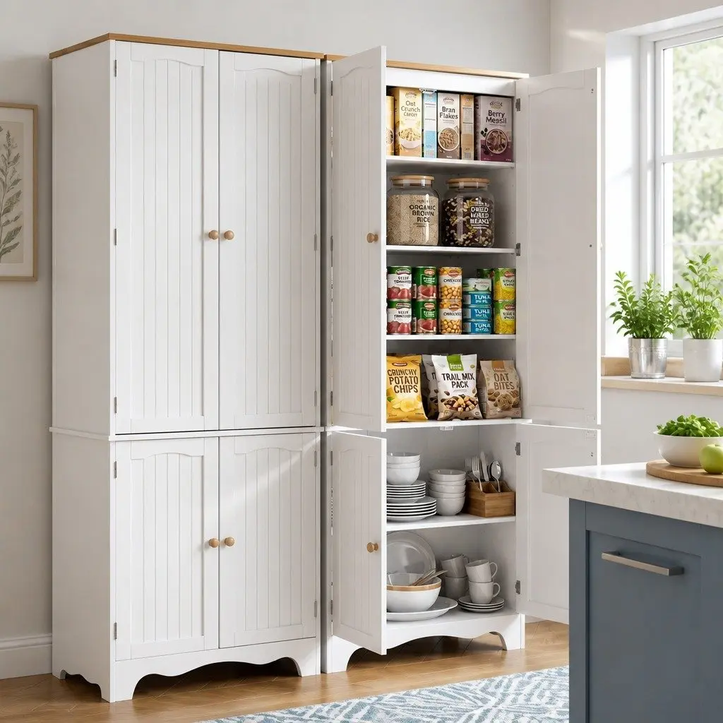 Buffet Sideboard Pantry Cabinet E1 MDF 6-Tiers Storage Shelves White