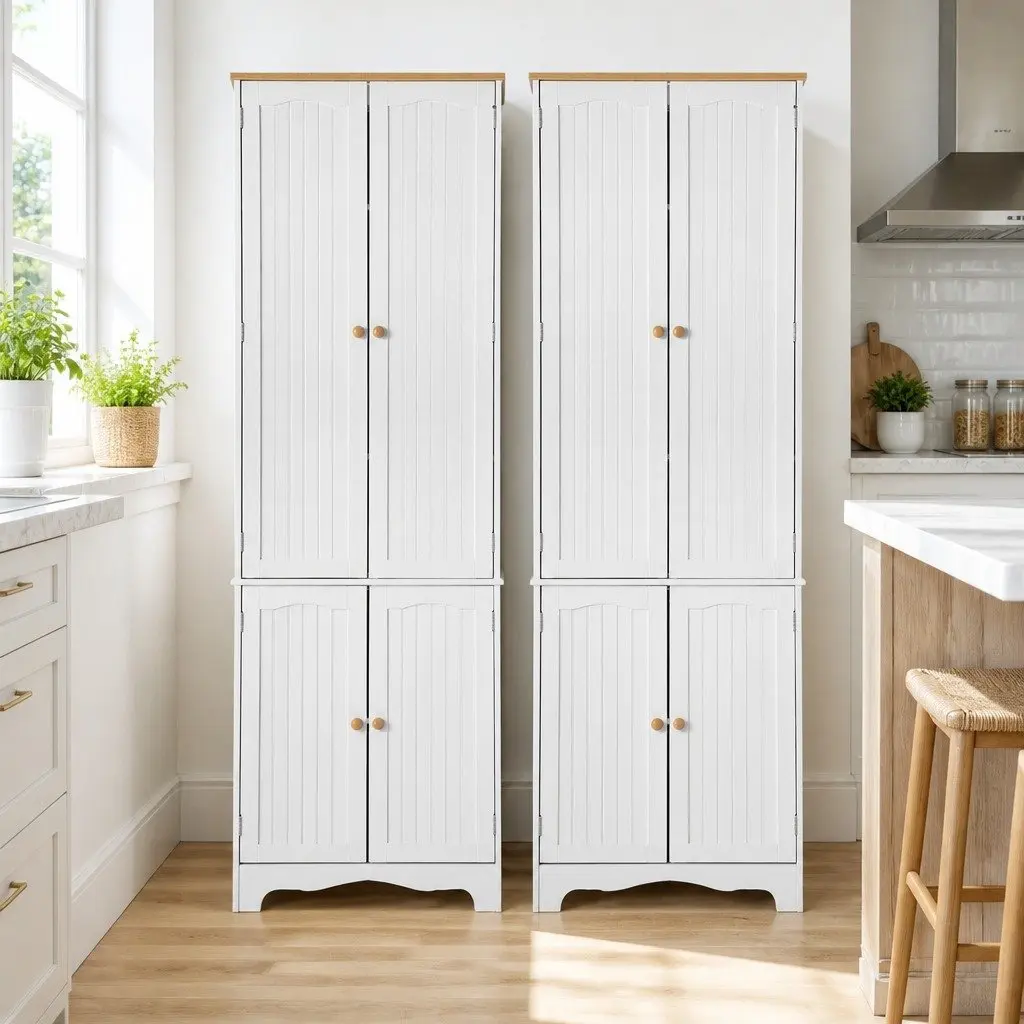 Buffet Sideboard Pantry Cabinet E1 MDF 6-Tiers Storage Shelves White