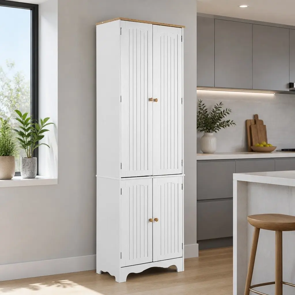 White Tall Cupboard with Ample Storage