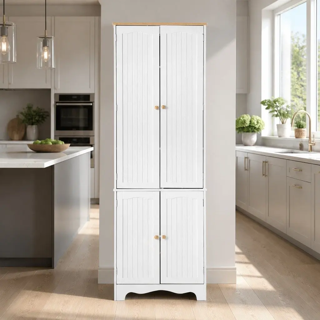 White Tall Cupboard with Ample Storage