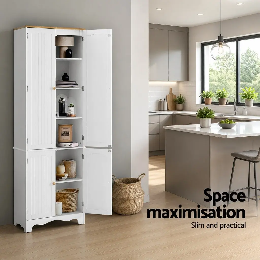 White Tall Cupboard with Ample Storage