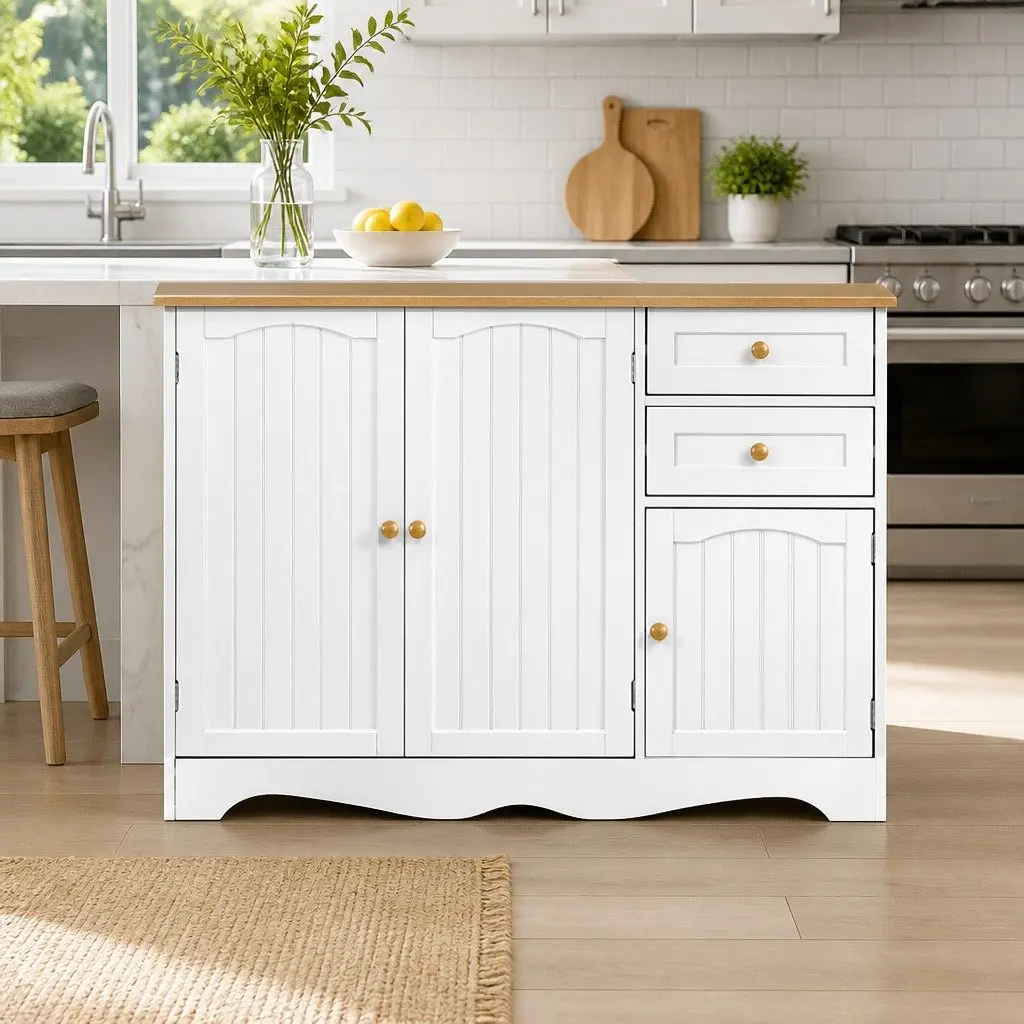 White Sideboard with Ample Storage and Drawers