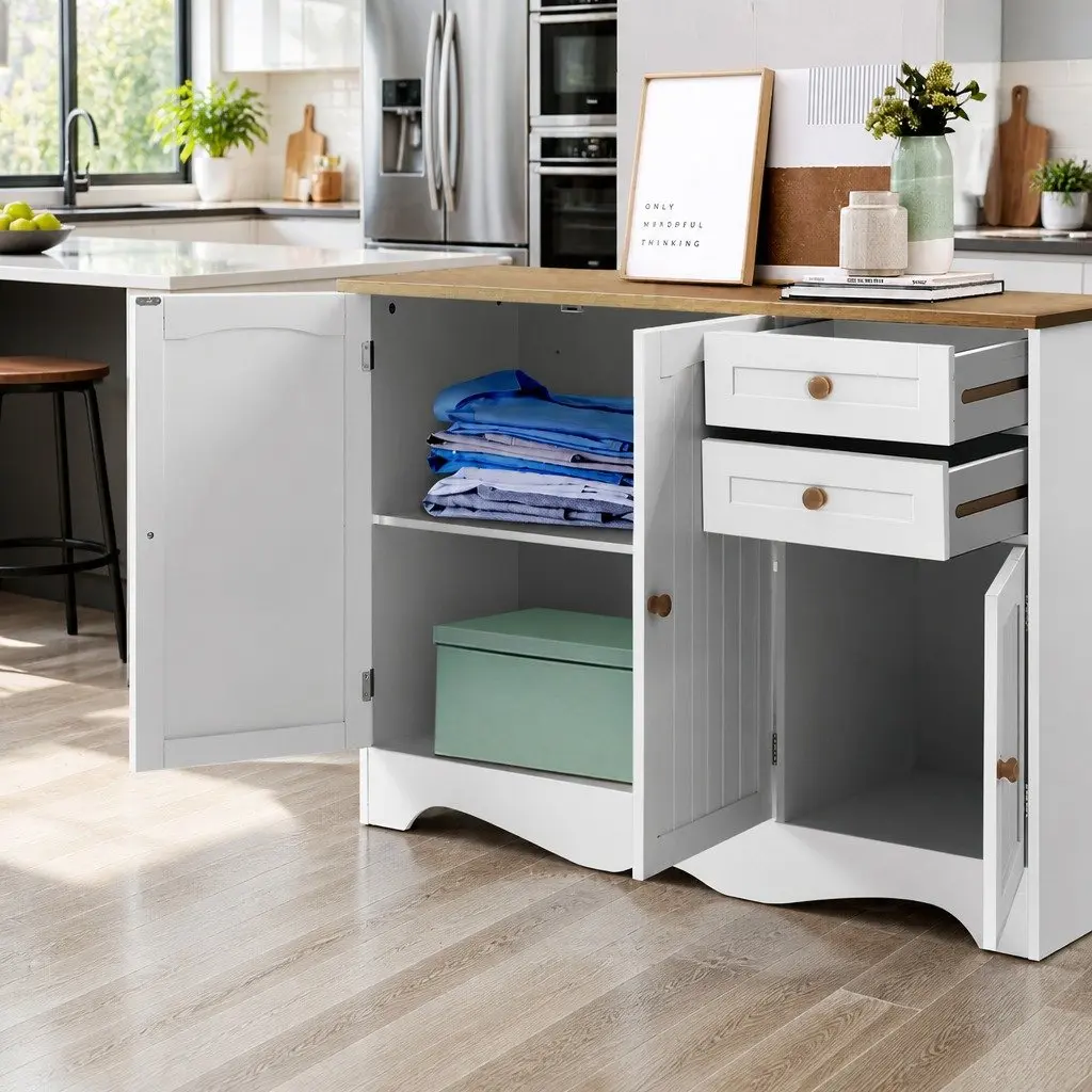 White Sideboard with Ample Storage and Drawers