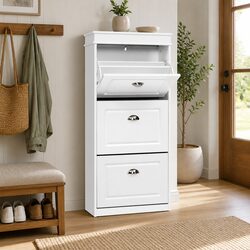 3-Tier White Shoe Rack Cabinet for 18 Pairs