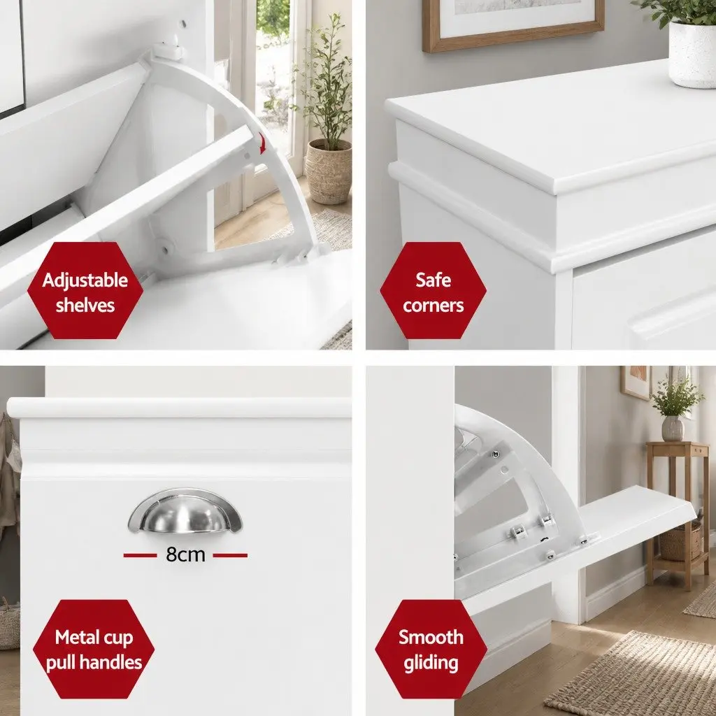 3-Tier White Shoe Rack Cabinet for 18 Pairs