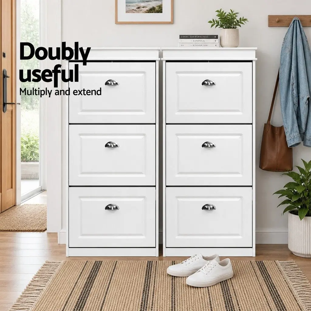 3-Tier White Shoe Rack Cabinet for 18 Pairs
