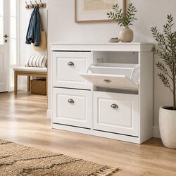 White 4-Tier Shoe Rack Cabinet with Adjustable Shelves