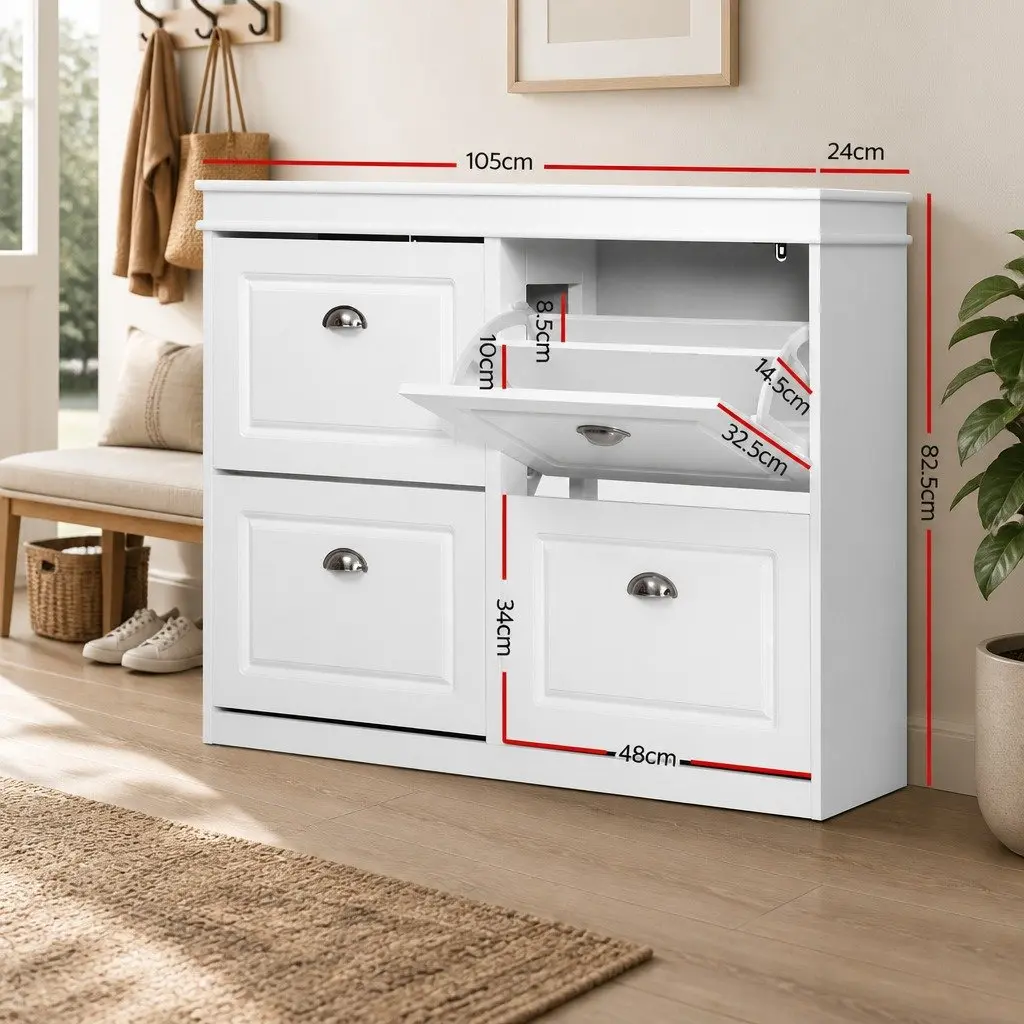 Shoe Rack Cabinet E1 MDF 4-Tier White Storage Organiser