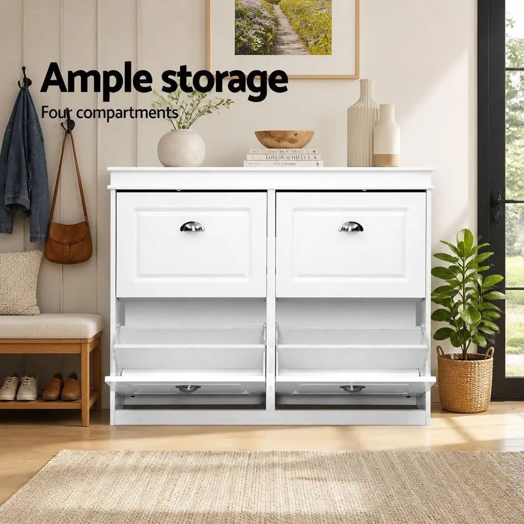 Shoe Rack Cabinet E1 MDF 4-Tier White Storage Organiser