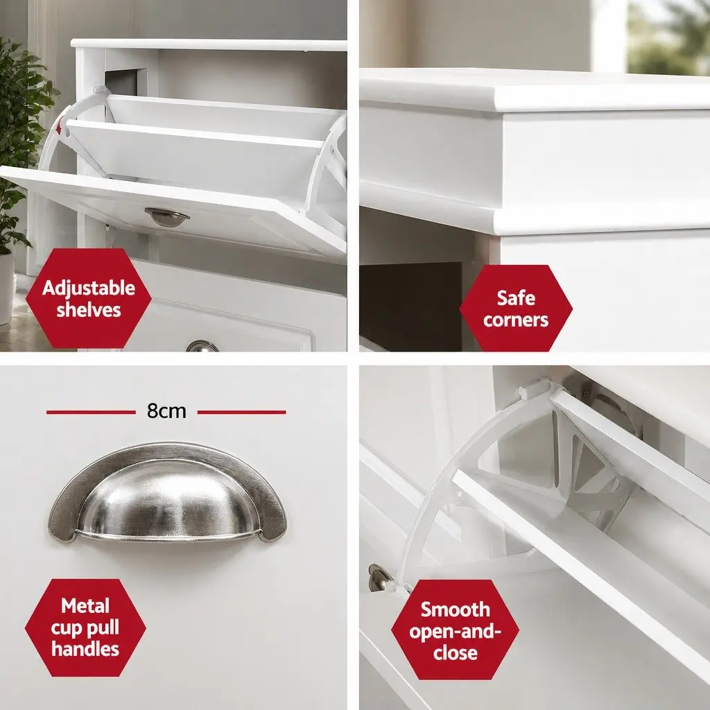 Shoe Rack Cabinet E1 MDF 4-Tier White Storage Organiser