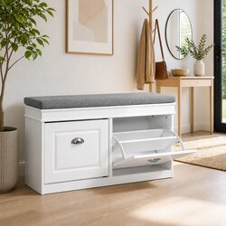 Shoe Storage Cabinet Bench for 12 Pairs - White