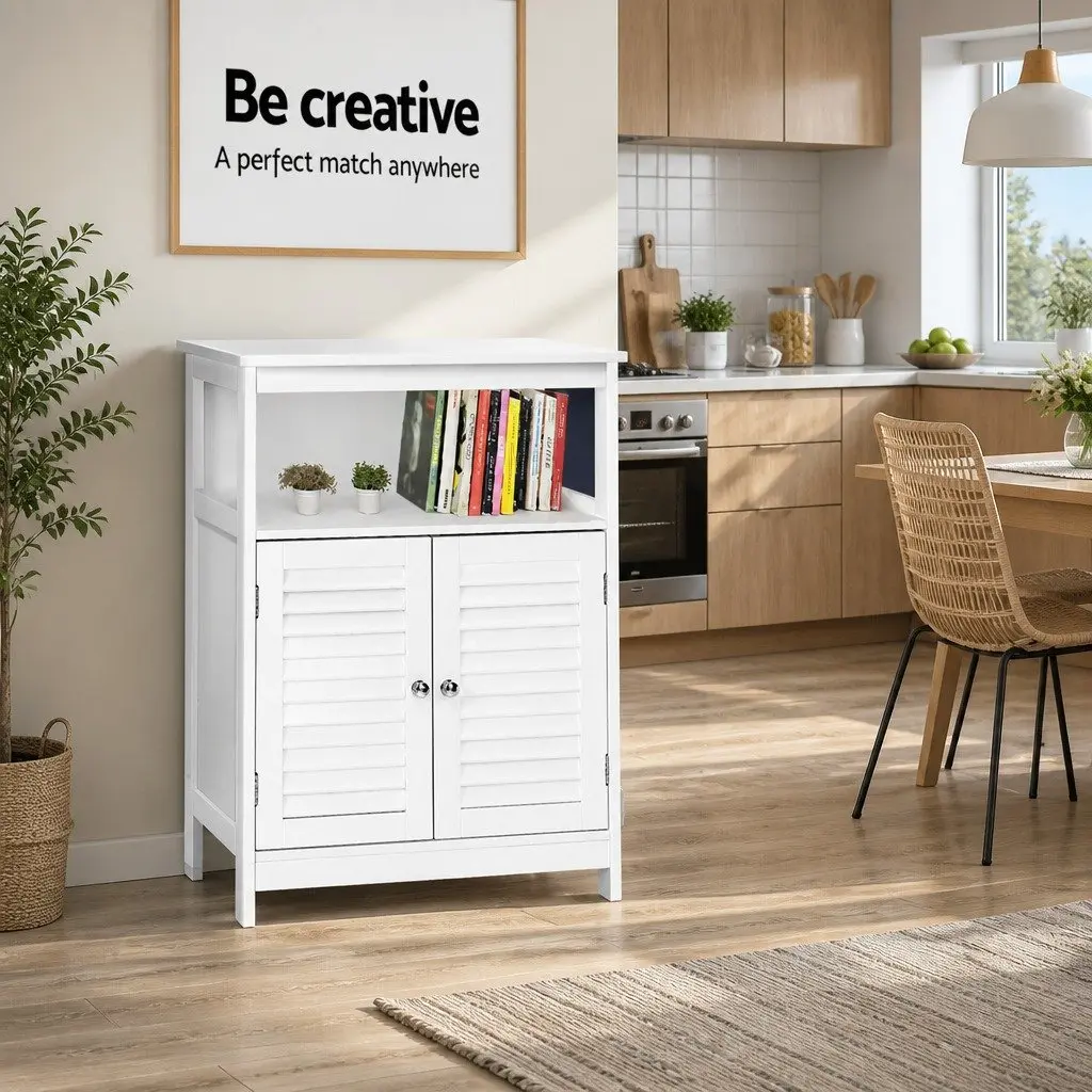 White Buffet Sideboard with Louvred Cupboard