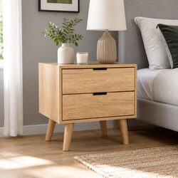 Stylish Bedside Table with 2 Drawers and Pine Legs