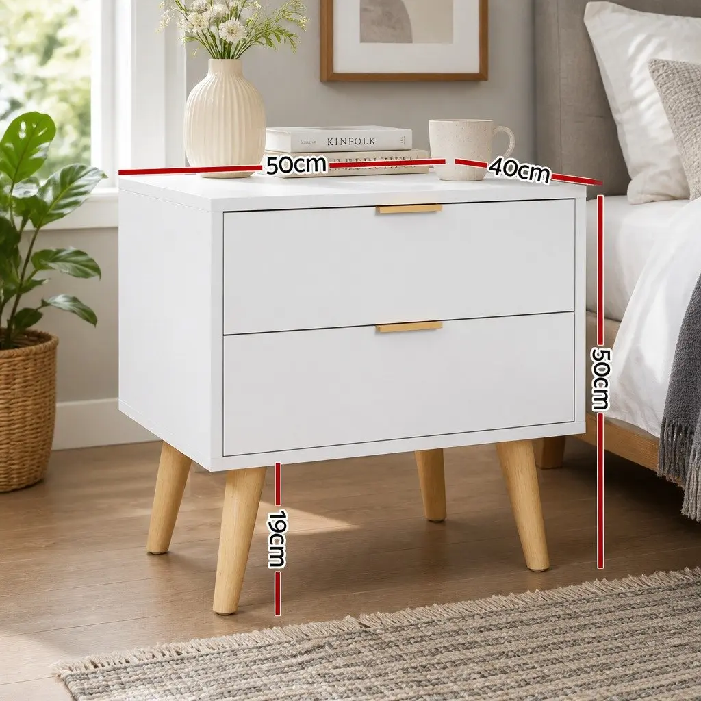 White Bedside Table with 2 Drawers