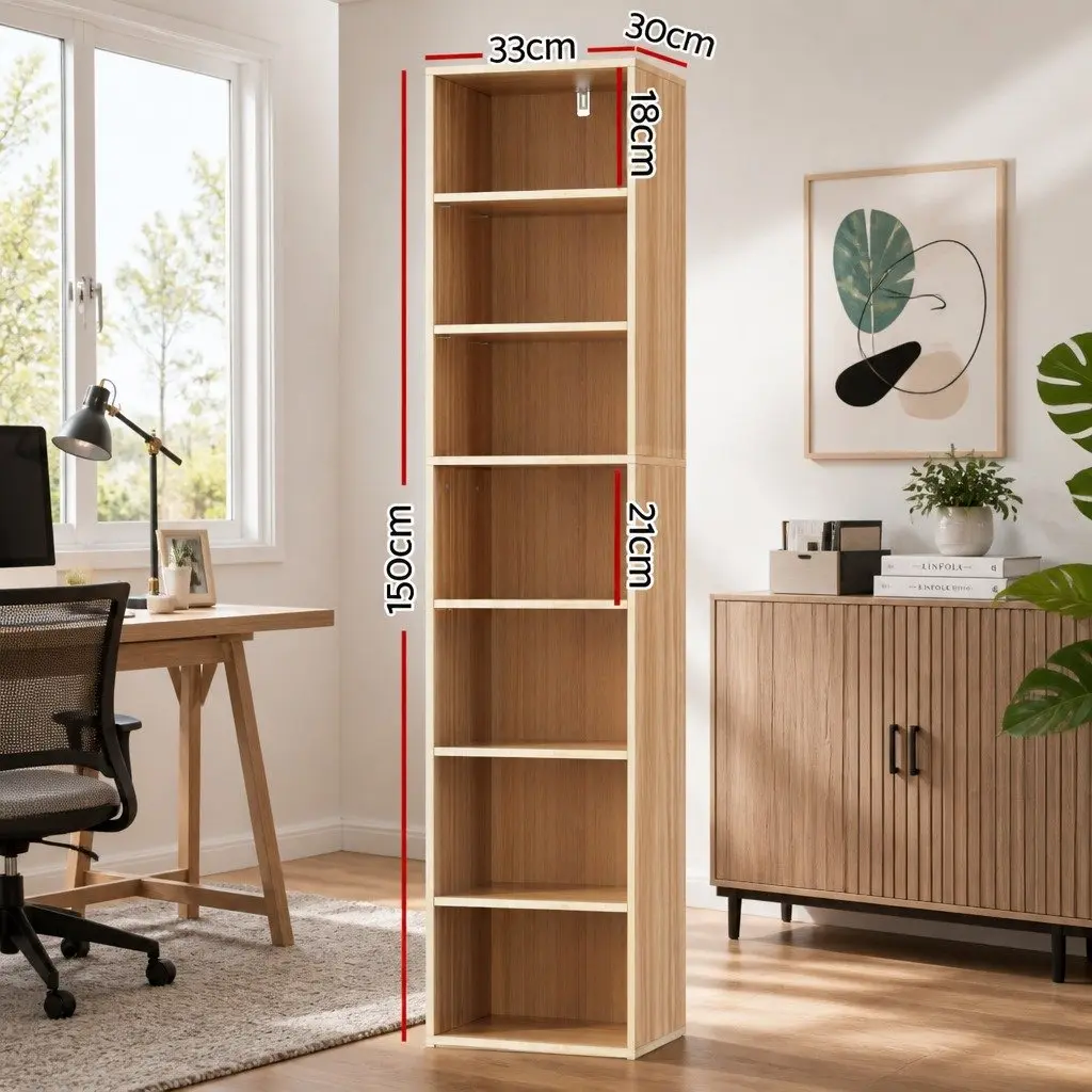 7-Tier Bookshelf with Adjustable Shelves