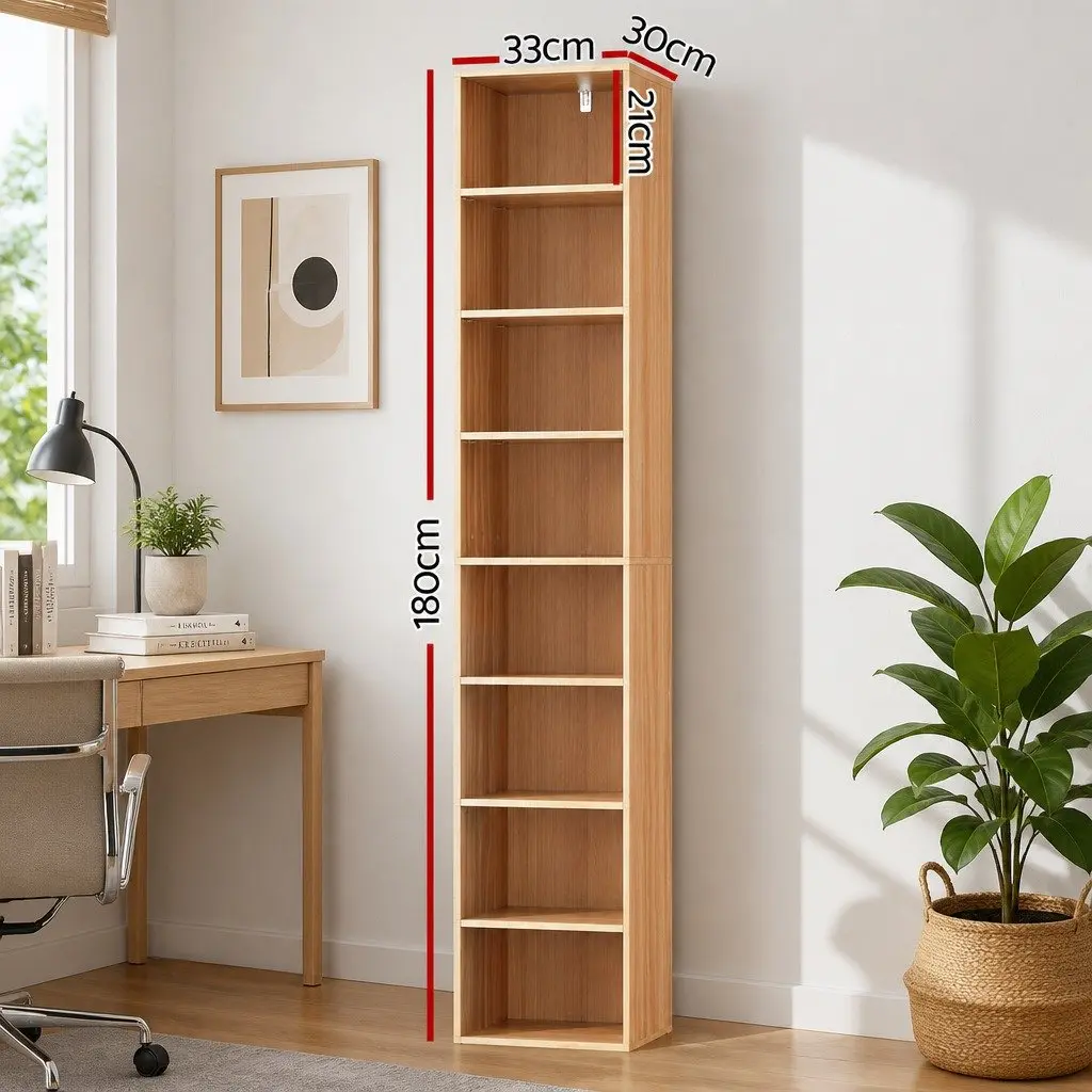 8-Tier Bookshelf Storage Unit in Pine